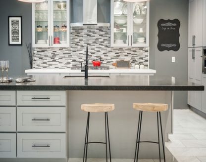 Gray shaker kitchen bath cabinets